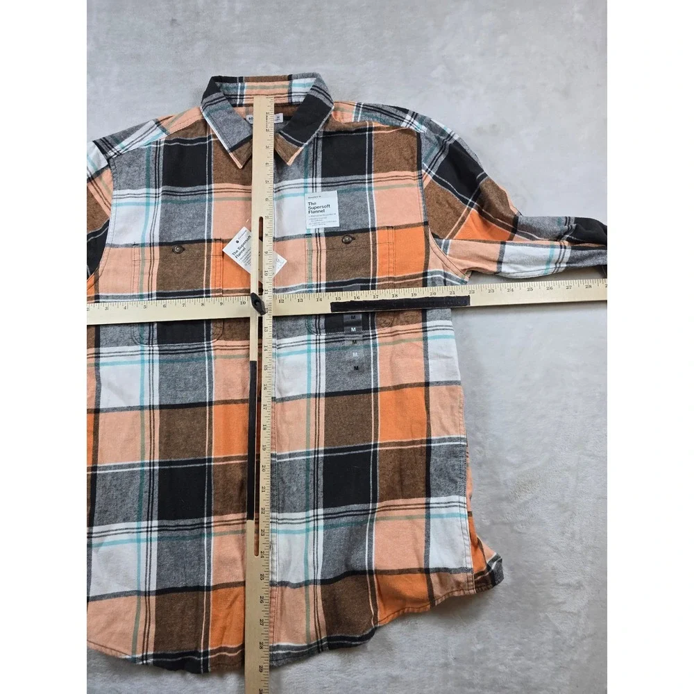 Sonoma Flannel Shirt Mens Medium Orange Brown Cotton Plaid The Supersoft Flannel